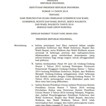 Rabu, 27 Juni 2018 Ditetapkan sebagai Hari Libur Nasional