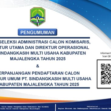 [PENGUMUMAN] HASIL SELEKSI ADMINISTRASI CALON KOMISARIS, DIREKTUR UTAMA DAN DIREKTUR OPERASIONAL PT. SINDANGKASIH MULTI USAHA KABUPATEN MAJALENGKA TAHUN 2025 & PERPANJANGAN PENDAFTARAN CALON DIREKTUR UMUM PT. SINDANGKASIH MULTI USAHA KABUPATEN MAJALENGKA TAHUN 2025