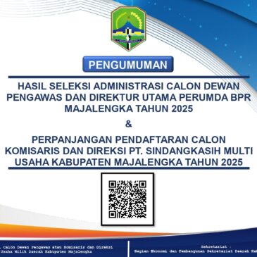 HASIL SELEKSI ADMINISTRASI CALON DEWAN PENGAWAS DAN DIREKTUR UTAMA PERUMDA BPR MAJALENGKA TAHUN 2025&PERPANJANGAN PENDAFTARAN CALON KOMISARIS DAN DIREKSI PT. SINDANGKASIH MULTI USAHA KABUPATEN MAJALENGKA TAHUN 2025